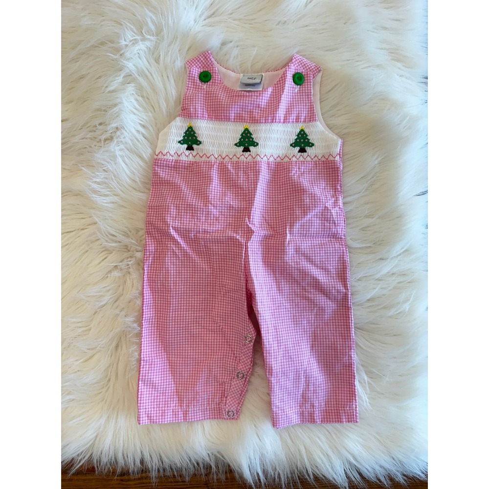 Pink gingham Christmas tree longall‎ size 0/3m EUC